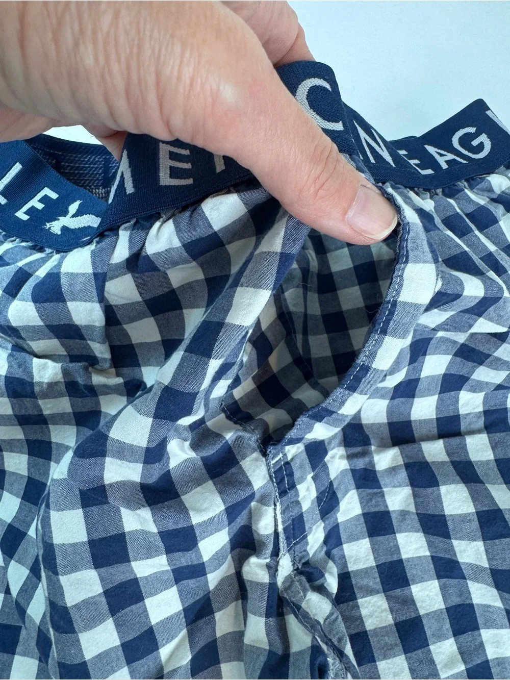 American Eagle men's boxer shorts BUNDLE blue plaid pattern AND Logo size S